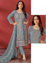 Organza Sky Blue Eid Wear Embroidery Work Pakistani Suit